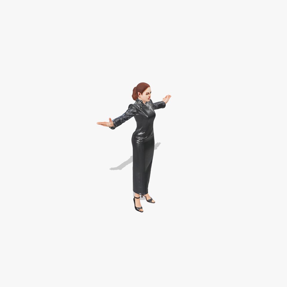 Elegant Female Character in Black Dress Rigged and Animated